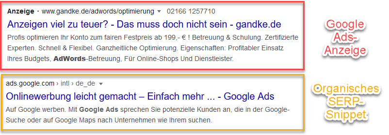 adwords vs organic commented • Wie sieht ein SERP aus? Aufbau von Suchergebnisseiten von Google Ads bis Rich Cards